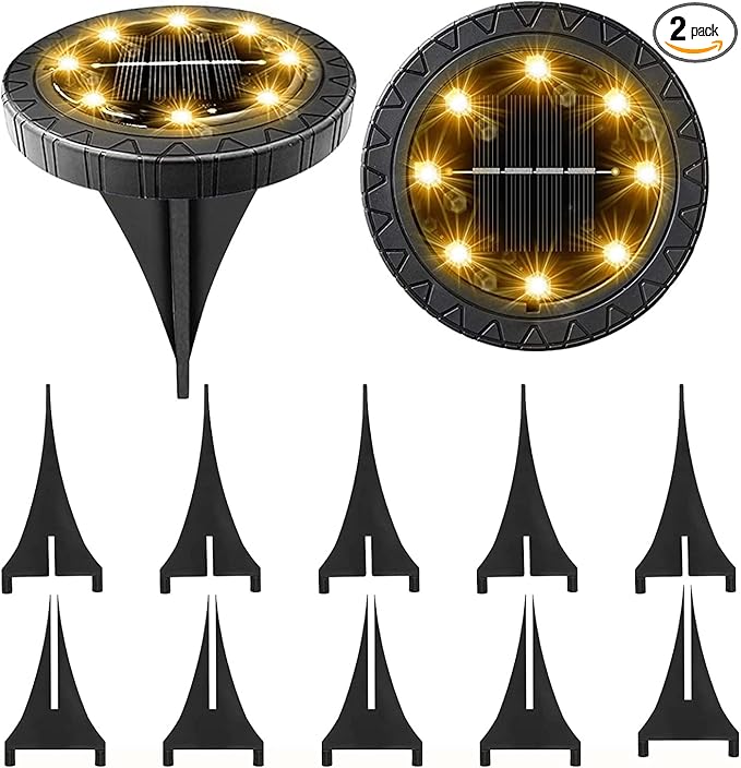 Solar Powered Ground Lights 2Pack,Waterproof LED Solar Lights Outdoor Solar Disk Lights Decorative,Solar Garden Lights for Landscape Pathway Patio Yard Walkway Path Lawn Driveway (Warm White)