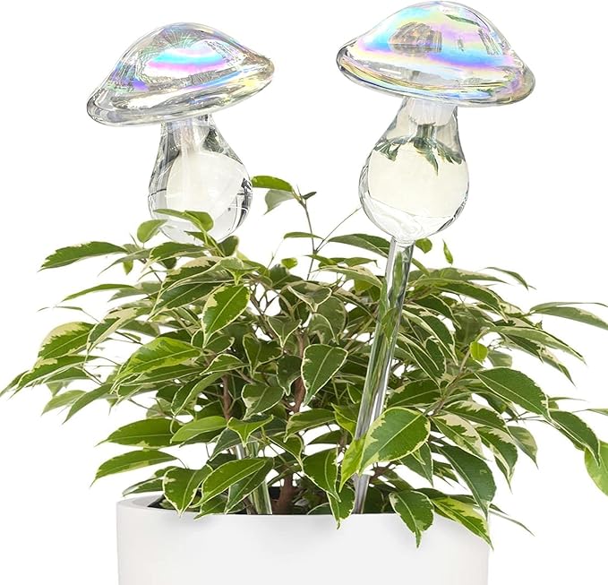 Kingbuy Self Watering Globes Hand Blown Glass Plant Watering Bulbs Colorful Mushroom Automatic Drippers Irrigation Devices for Indoor Outdoor Plants, 4 Pack