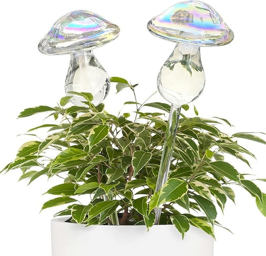 Kingbuy Self Watering Globes Hand Blown Glass Plant Watering Bulbs Colorful Mushroom Automatic Drippers Irrigation Devices for Indoor Outdoor Plants, 4 Pack