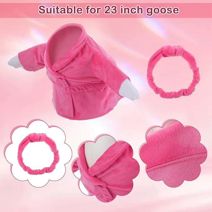 Christmas Lady Goose Outfit Bathrobe Porch Clothes for 23'' Cement Goose Outdoor Garden Yard Patio Statue Halloween Costume Decoration(Pink)