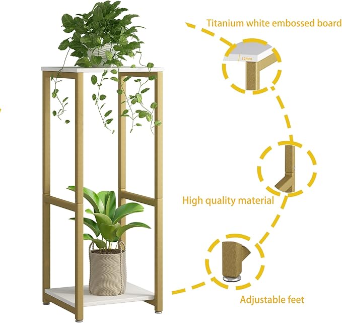 Plant Stand Indoor 2 Tier Tall Metal Corner Storage Tiered Plant Shelf Holder Multiple for Living Room Balcony Garden,Gold (2 Tier-Gold)