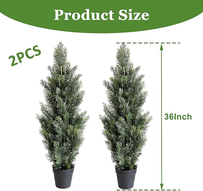 momoplant Artificial Cedar Topiary Trees 3 Ft Fake Cedar Shrubs Set of 2 Faux Cypress Potted Plants for Outdoor Indoor Decor