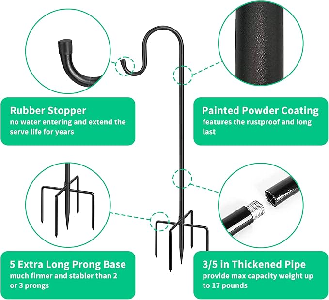 Adjustable Shepards Hooks for Outdoor 36Inches with5Prong Base,Shepherds Hooks for Outdoor,Stand Pole for Humming Bird Feeder for Hanging Solar Lights,Mason Jar,Outdoor Garden Wedding Decor(36in-2pcs)