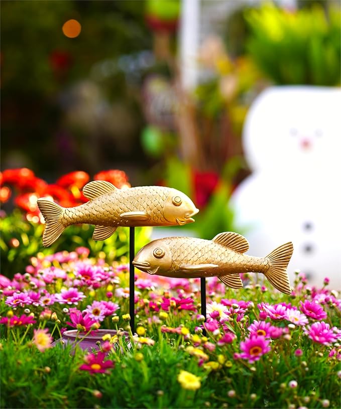 Outdoor Koi Fish Statues 2Pack: Garden Sculpture Ornaments Pond Decor for Yard Lawn Patio Porch Outside Decorative Gifts for Grandma Women Mom