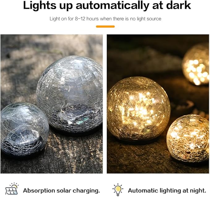 TOMEX 4 Pack Solar Garden Lights, Cracked Glass Ball Waterproof Warm White LED for Outdoor Decor Decorations Pathway Patio Yard Lawn, 4 Pack (4.7")