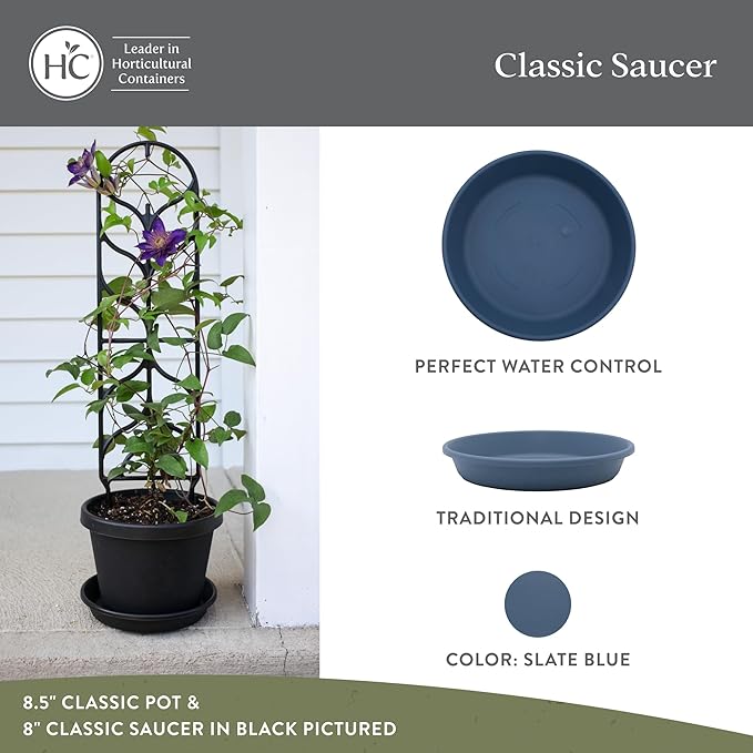 The HC Companies 10 Inch Round Plastic Classic Plant Saucer - Indoor Outdoor Plant Trays for Pots - 10.75"x10.75"x1.75" Slate Blue