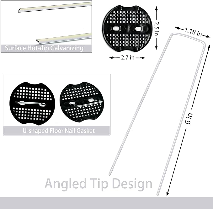 100 pcs 6 inch U-Shaped Landscape Staples and 10 pcs Fixing Gasket Sets, Garden Landscape Staples are Suitable for Outdoor Irrigation Hoses, Artificial Turf Nails, Fixed Fences and Tents, etc.