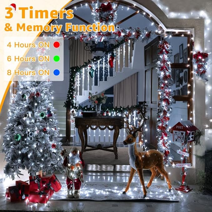 Ollny Outdoor String Lights 800LED 262FT, Cool White Waterproof Fairy Light with Remote Plug in, 8 Modes Timers Dimmable Christmas Lights for Outside Indoor Bedroom Patio Camping Garden