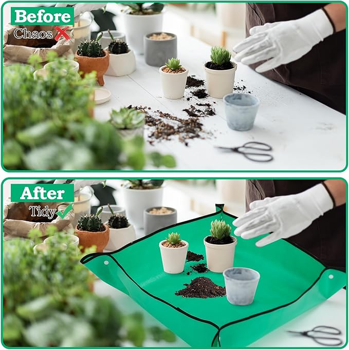 2Pcs Repotting Mat for Indoor Plants, 39''Large Potting Mat and 26''Small Planting Mat with Plant Accessories Foldable Waterproof Plant Gardening Mat, Portable Potting Tray for House Plants Succulents