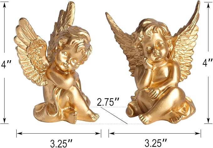 orenm 2 Pack Resin Cherubs Gold Angel Statue Figurine, Garden Sleeping Cherub Statue Sculpture Indoor Outdoor Home Decoration, Cute Adorable Angle Sculpture Memorial Statue(4" Height) (Gold)