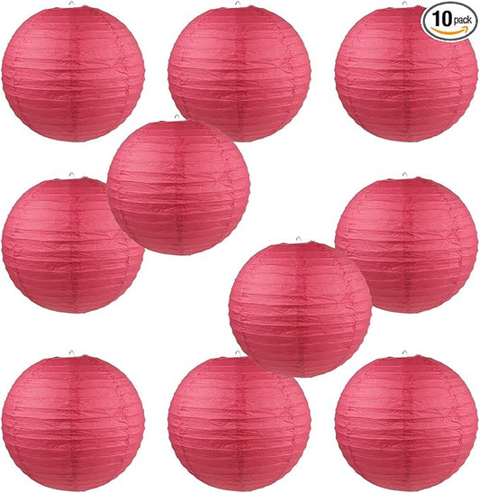 WYZworks - Round Paper Lanterns 10 Pack (Red, 16") - Hanging Paper Lanterns Lamp for Wedding, Birthday, Party and Home Decorations with 8", 10", 12", 14", 16" Option