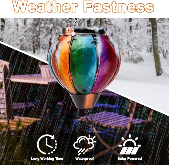 Hot Air Balloon with Flickering Flame Hanging Solar Lanterns Outdoor Lights Waterproof Lanterns Decorative Garden Patio Yard Party Decor Gradual-Colorful Hand Made