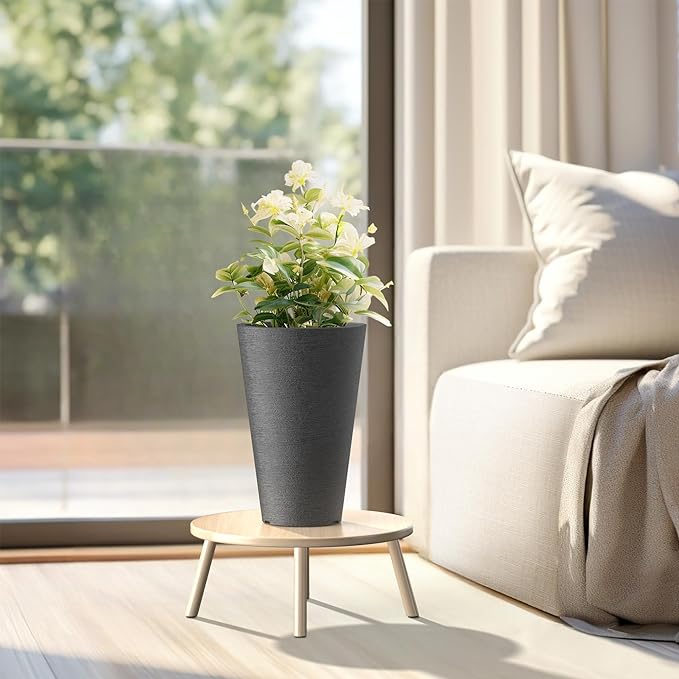 Kante Tall Round Planter Set of 2, 15 Inch Tall Decorative Planter Pots for Outdoor Indoor Garden Patio Front Porch (Black)