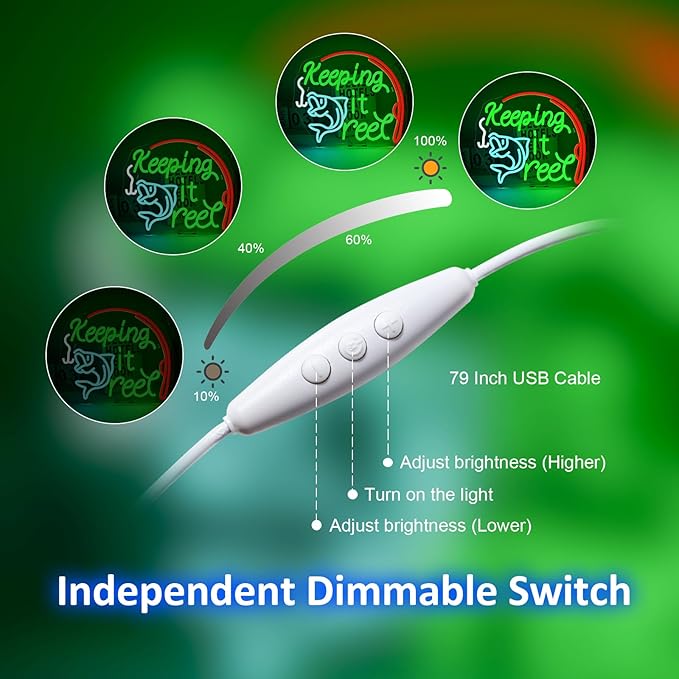 Keeping It Reel Neon Sign Fishing Themed LED Wall Decor for Man Caves, Tackle Shops & Lake Houses, USB-Powered Adjustable Brightness, Angler-Themed Decoration