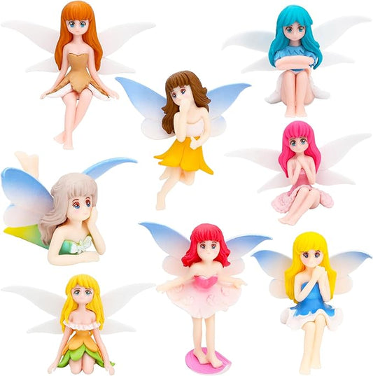 ONEST 8 Pieces Miniature Fairy Garden Accessories Small Fairy Figurines Hand Painted Fairy Figures Girl Fly Wing Figurines for Car Decor Fairy Garden Flower Pot Birthday Cake Topper