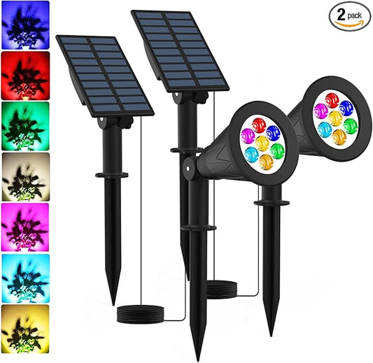 T-SUNUS Christmas Solar Landscape Spotlights Color Changing 2 Pack, Halloween Solar Spot Lights Outdoor Waterproof Garden Pond Light, Separately Installed for Outdoor/Indoor