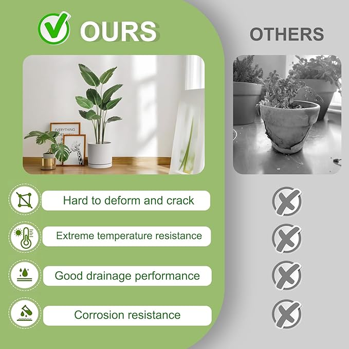 Aveyas 10 inch Ceramic Plant Pot with Drainage Hole and Saucer - Suitable for Indoor and Outdoor Use, Modern Planters for House Garden Flower Tree Snake Monstera Plants (10", Matte White)