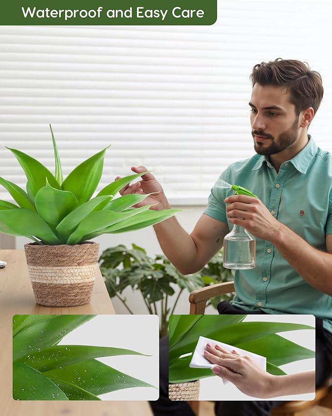 Velener Fake Agave with Rattan Pot, Artificial Plant Outdoor Agave - Fake Sucuulents Plants for Indoor and Outdoor Decor(16 Inch)