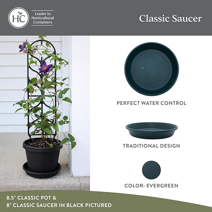 The HC Companies Flower Pot Saucers - Plastic Plant Saucer for Outdoors & Indoors - Traditional Design Plant Pot Trays for Water Drainage - Durable & Stylish Round Plant Tray (17.5-inch Evergreen)