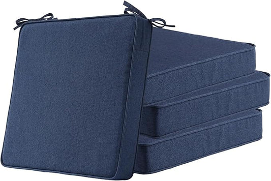 Sunbrella Square Corner Seat Cushions, 18.5" x 16" x 3", Set of 4, Indoor Outdoor Water Repellent Universal Chair Pads with Ties for Patio Furniture, Garden Dining Chairs, Specrtum Indigo