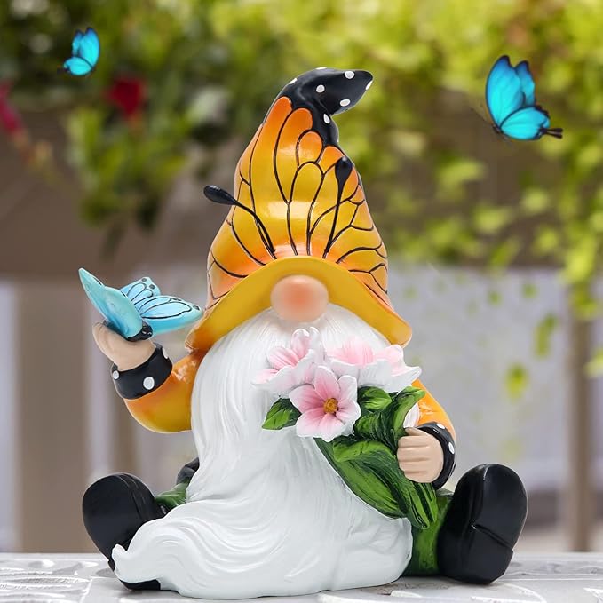 Hodao Spring Butterfly Gnomes Decorations Butterfly Gnomes Ornaments Scandinavian Tomte Elf Decor Summer Butterfly Gnomes Figurines for Outdoor Garden Decor Birthday Gifts for Mom, Women, Grandma