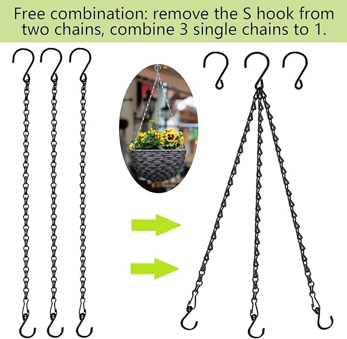 RIFNY Hanging Chain with Hooks, 10 Pieces 20 Inch Black Chain for Hanging Bird Feeders Planters Baskets Billboards Lanterns Wind Chimes Ornaments Outdoor/Indoor Use（20 inch 10pcs