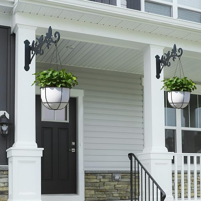 Metal Hanging Plant Bracket with Birdie Pattern 2 Pack – Heavy Duty Plant Hooks for Hanging Flower Baskets，Plants, Bird Feeder, Wind Chime - Indoor/Outdoor Use，Black Matte Texture (9 in)