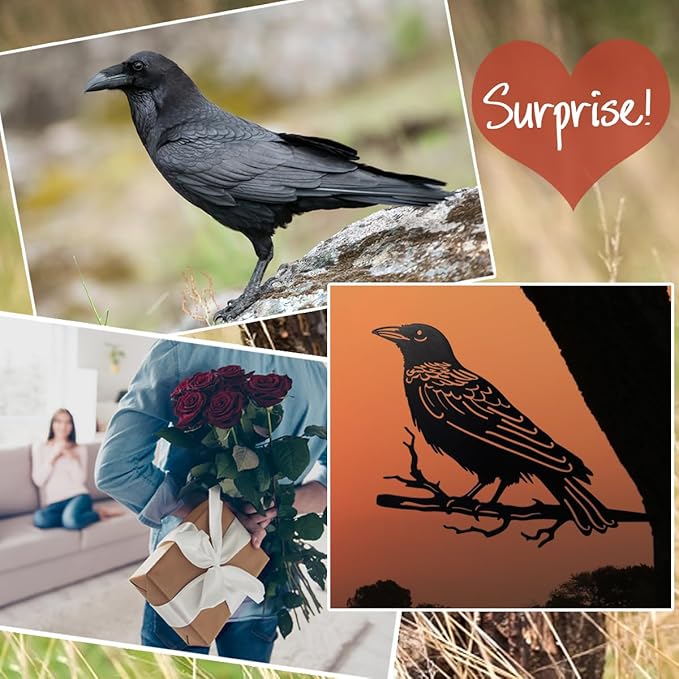 Raven Decor,Metal Birds Yard Decor,Metal Yard Art Outdoor and Garden,Tree Decorations Outdoor,Metal Yard Animals,Black Crows Halloween Decor,Garden & Patio Decor