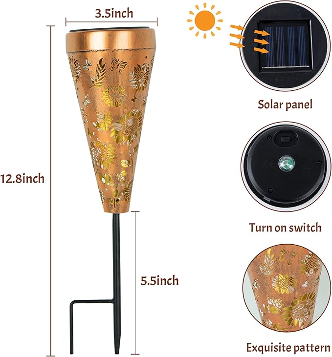 2 Pack Sunflower Solar Pathway Lights Outdoor, Waterproof Solar Walkway Lights Garden Decor, Pathway Landscape Lights for Backyard Patio Path Yard Lawn Walkway