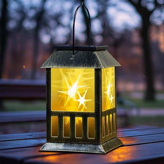 Solar Lanterns Outdoor Waterproof, Pathway Lights with 3D Lighting Effect, Solar & USB C Charging, Metal Garden Decor Hanging Lights for Landscape Yard Patio Lawn Driveway, Warm Light 1 Pack