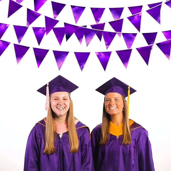Purple Party Decorations Triangle Pennant Banner Flag Dark Purple Metallic Fabric Bunting Garland for Graduation Wedding Bridal Shower Birthday Anniversary Holiday Halloween Disco Party Supplies