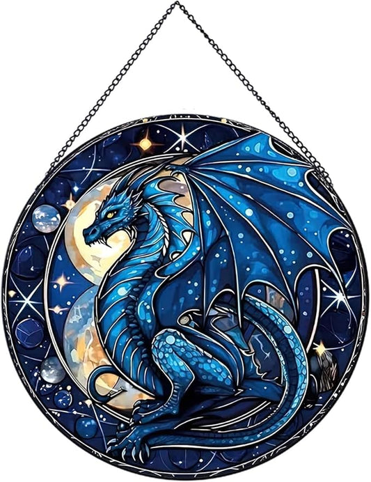 Celestial Dragon Pattern Suncatcher Stained Glass,Hanging Stained Glass for Windows,20cm/7.87inch Sun Catcher Garden Hangings Ornaments Halloween Fall Christmas Decor for Home