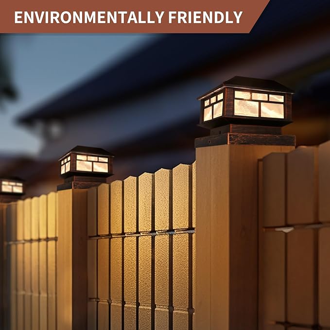 Solar Post Lights Outdoor, 20LM Fence Post Cap Lights, Waterproof, 2 Light Modes, Fit 3.5x3.5in 4x4in 5x5in Wooden Post, Solar Power Deck Lights for Garden Deck Patio Decoration(Bronze 4Pack)