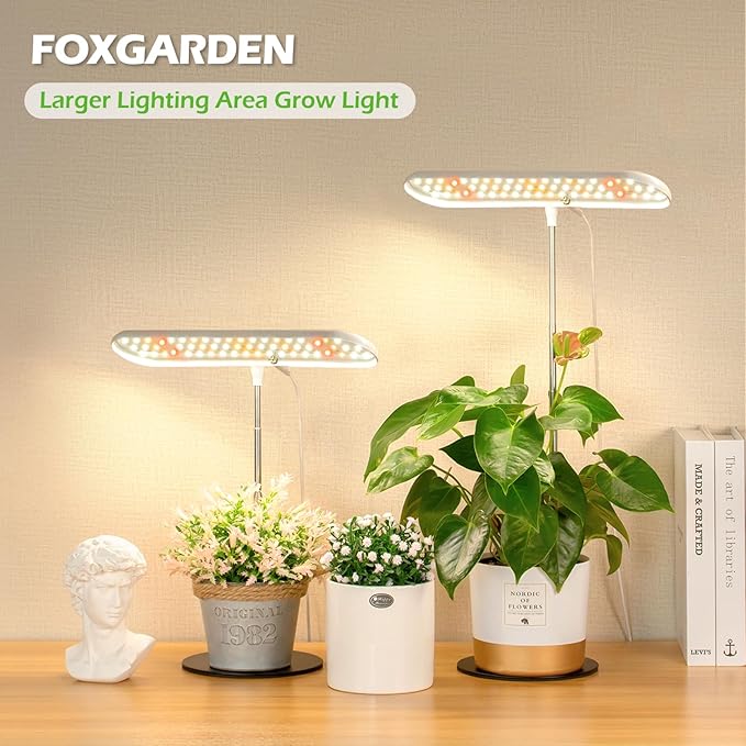 FOXGARDEN® Grow Light, Full Spectrum Desktop Grow Lamp with Base, Bright LED Plant Light with Auto On/Off Timer 4/8/12H, 4 Dimmable Brightness, Height Adjustable, Ideal for Indoor Plants, 2 Packs