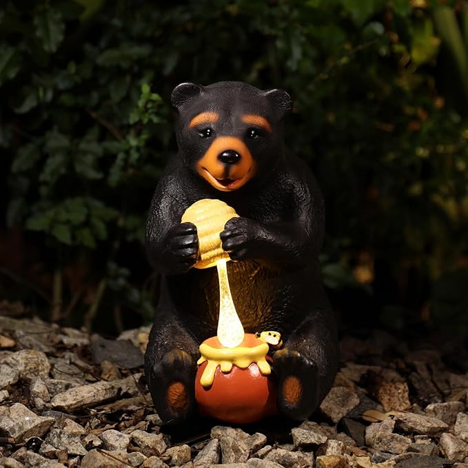 Black Bear Decor, Bear Statue, Solar Garden Statue for Outside, Solar Garden Yard Patio Decor, Outdoor Statue for Garden, Outdoor Decor for Patio, Garden Decoration, Gardening Gifts for Women