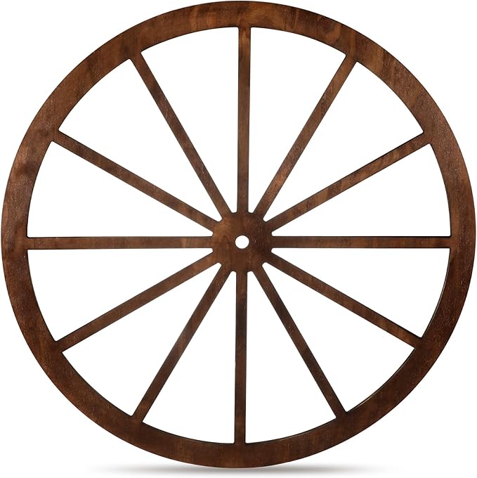 Wood Wagon Wheel Decorative Old Western Style Wagon Wheel Decor Vintage Rustic Wall Hanging Wood Cartwheel Decor for Garden Bar Patio Garage Farmhouse(30 Inch,Brown)