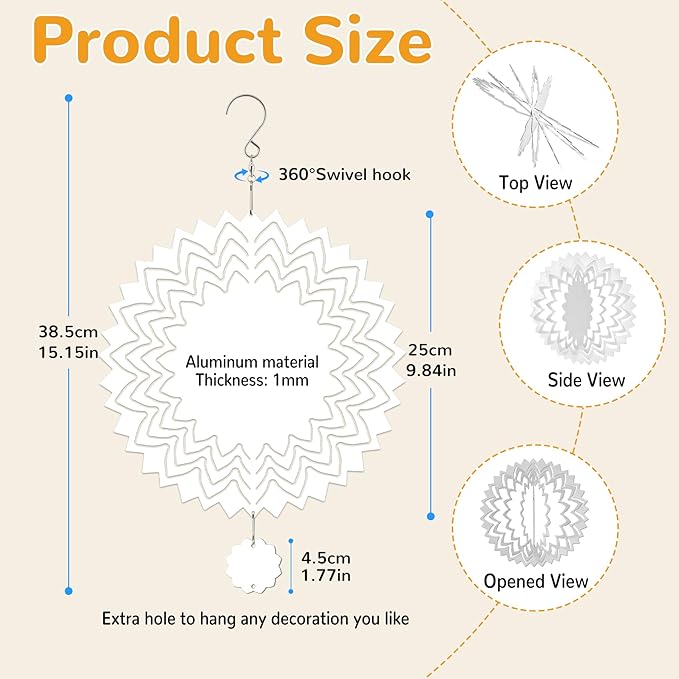 Sublimation Wind Spinner Blanks, 10 Pack10 Inch 3D Aluminum Metal Hanging Wind Spinner Bulk for Garden Yard Outdoor, Window Porch Decoration for Heat Press Transfer DIY