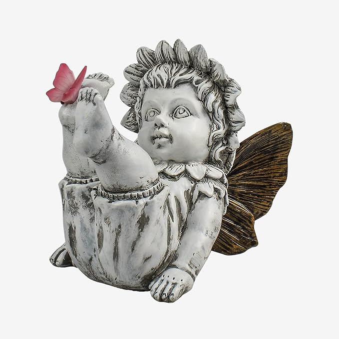 Garden Fairy Outdoor Solar Decor,Fairy Garden,Garden Sculpture,Resin Ornaments for Patio Lawn Yard Porch,Playful Garden Flower Fairy Statues for Outside Angel Gifts,7.91 Inches Tall
