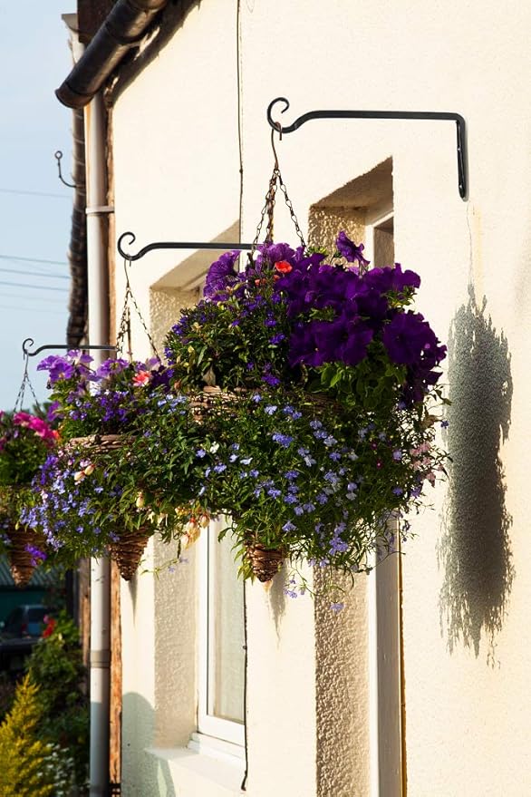 Mkono Hanging Plant Bracket 10 inch Metal Wall Plant Hook Decorative Plant Hanger for Bird Feeders, Planters, Lanterns, Wind Chimes, Home Decor Indoor Outdoor 2 Pack, Black