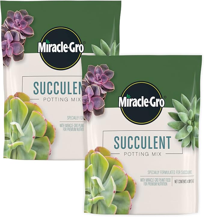 Miracle-Gro Succulent Potting Mix - Fertilized Soil with Premium Nutrition for Indoor Succulents, 4 qt. (2-Pack)