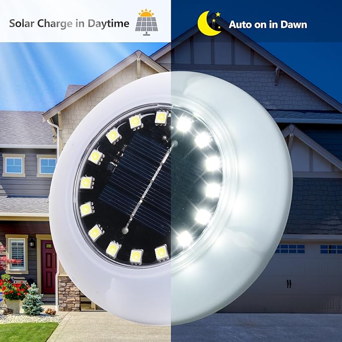 Flumy Solar Ground Lights, 16 Pack 16 LED Solar Lights Outdoor Waterproof, Solar Garden Lights for Outside Patio Pathway Yard Lawn Driveway Pathway Walkway, Outdoor Christmas Decorations(Cool White)