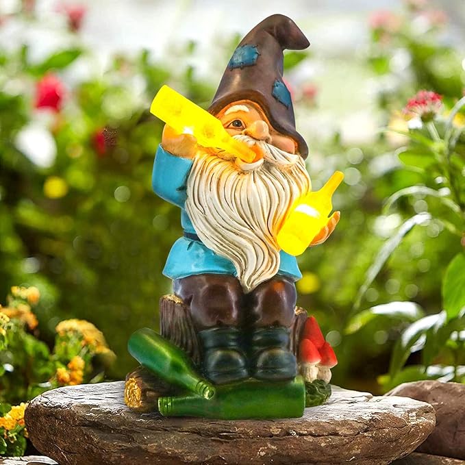 DKJOCKY Funny Garden Gnomes Outdoor, Solar Gnomes with Led Lights Decor for Outside, Gardening Gifts Garden Oranments Outdoor Birthday Gifts for Women Mom Grandma