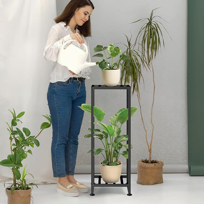 Plant Stand Indoor Outdoor, Wrought Iron Plant Stands 2 Tier Heavy Duty Metal Pedestal Stand Decorative Flower Stand for Patio Garden Deck Living Room