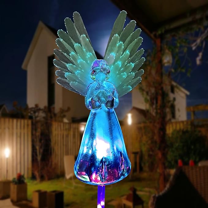 Solar Angel Lights Outdoor Decorative,Memorial Remembrance Gifts for Loved Ones,Multi-Color Changing LED Stake Light for Cemetery Grave Decoration