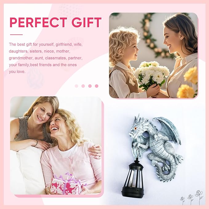 Solar Garden Decor Statues Figurine Dragon Garden Art for Patio Balcony Yard Lawn Unique Birthdays Gifts for Mom Grandma Women Wife Sister