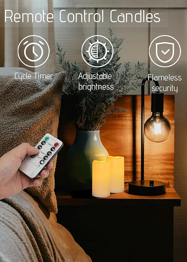 Waterproof Flameless Remote Control Candles 2PACK(D3''*H5.5'')Battery Operated Flickering LED Pillar Candle,plastic with 10-Key 24Hours Timer for Outdoor/Indoor Party Garden Lanterns Porch Ivory
