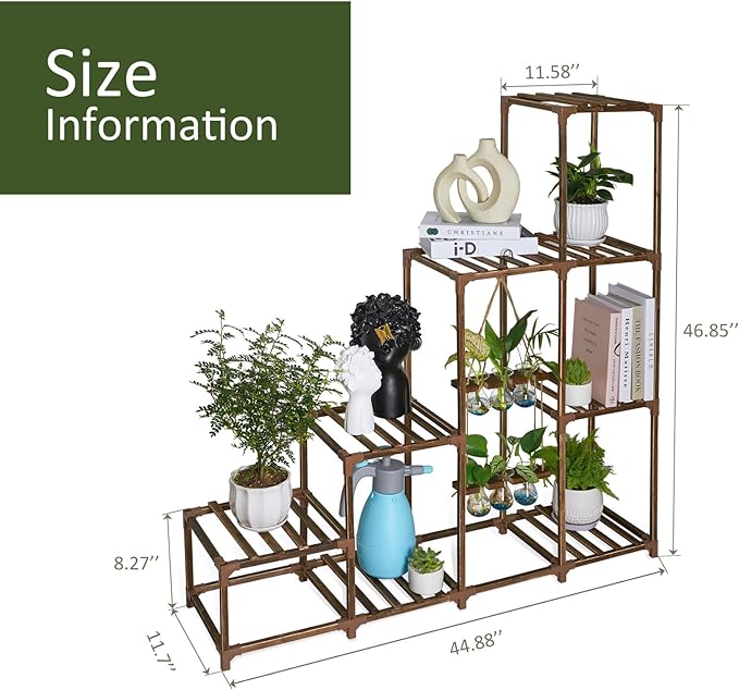 XXXFLOWER Plant Stand Indoor Outdoor Wood Plant Shelf for Multiple Plants ，Large Plant Rack for Window Garden Balcony Patio Porch Living Room (Brown-8 Potted)