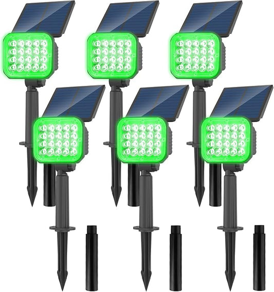 Green Solar Spot Lights Outdoor, St. Patrick's Day Decor Spotlight Waterproof IP65, Adjustable Panel Solar Landscape Spotlights for Tree Yard Halloween Christmas Decor 6 Pack