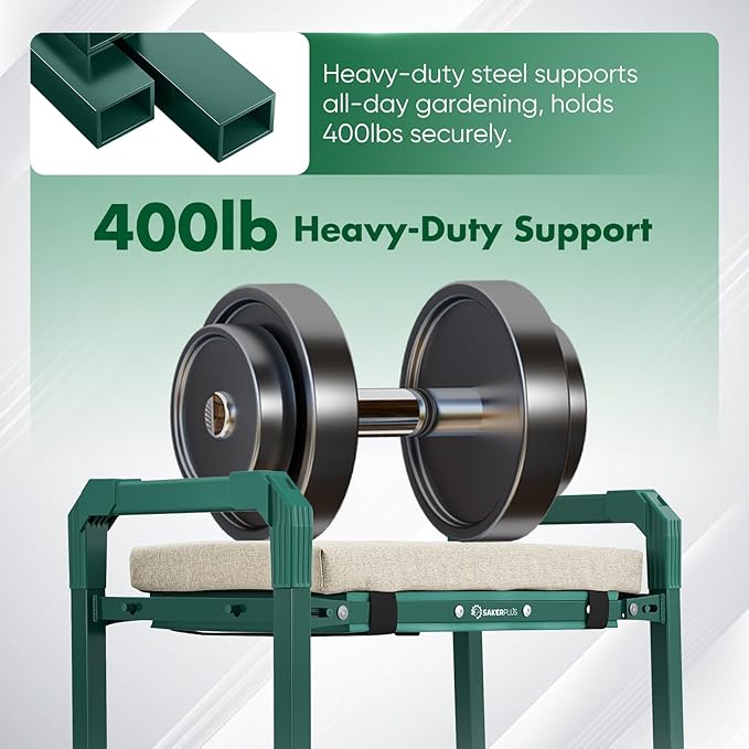 Garden Kneeler and Seat Foldable Kneeling Chair with Extendable Legs & Thickened Pad,Heavy Duty Foldable Gardener Stool with Tool/Storage Bags for Grandparents Gardeners