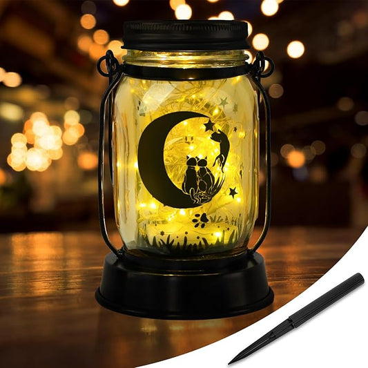 Kyoryuger Cat Solar Lanterns Moon Cats Gifts for Women Mom Grandma Unique Teen Girl Gifts Christmas Gifts for Cat Lovers Cat Memory Lantern with Stake for Yard Lawn Patio Bedroom Kitty Decoration